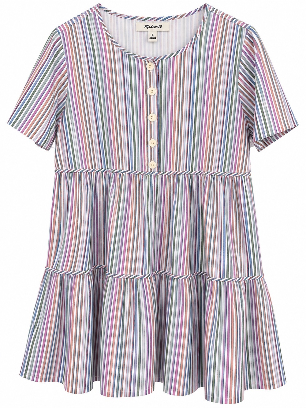 Madewell Striped Tiered Mini Dress — Size L